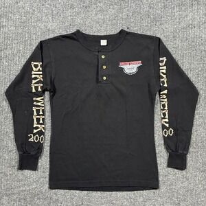 Vintage Daytona Bike Week Mens Henley Shirt Medium Skeleton Biker USA 2000 Y2k